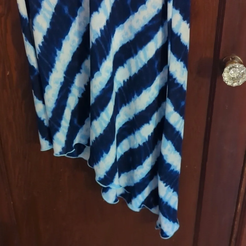 Soft Surroundings Sz M Asymmetric Hem Blue White Stripes Semi See Through Tunic